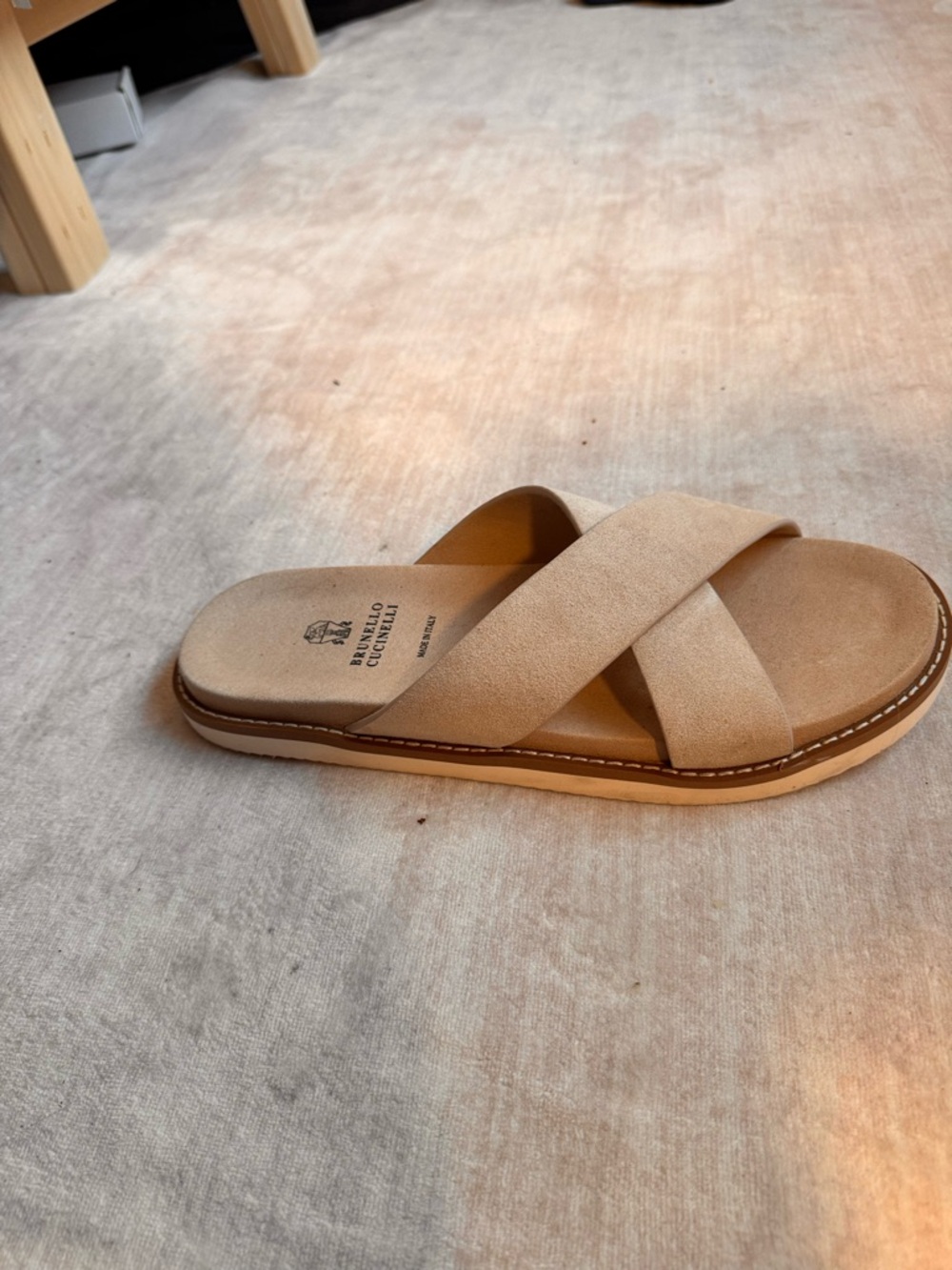 Brunello Cucinelli Beige Cross-Strap Leather Sandals - Picture 6 of 6